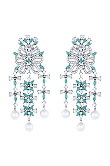 Black Rhodium Plated Faux Diamond & Emerald Earrings
