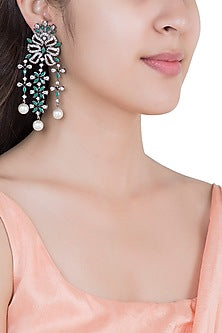 Black Rhodium Plated Faux Diamond & Emerald Earrings