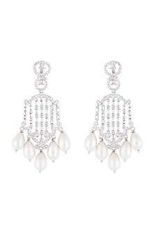 Silver plated diamond and pearl earrings