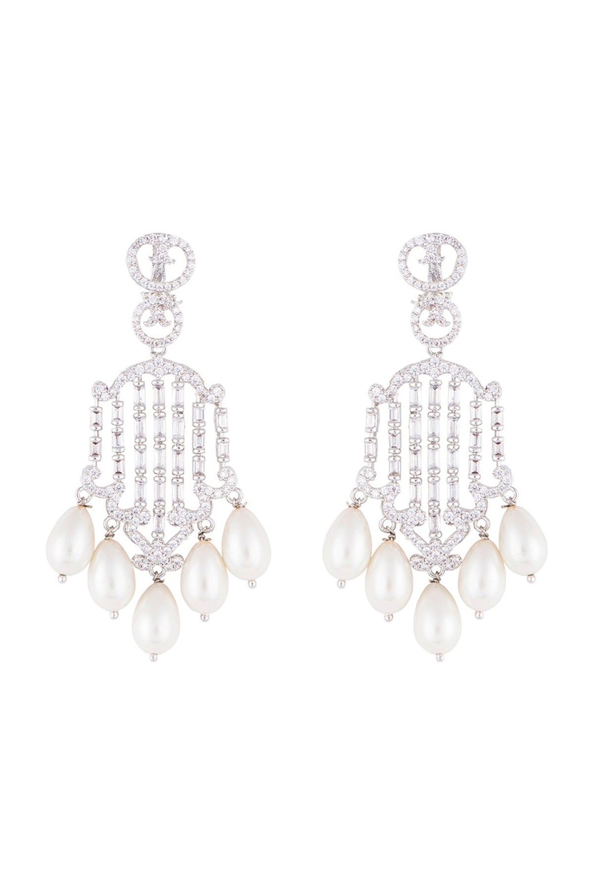Silver plated diamond and pearl earrings