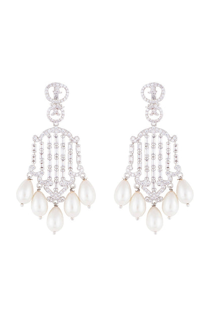 Silver plated diamond and pearl earrings