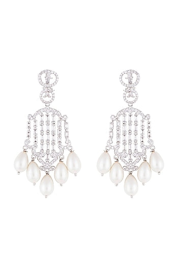 Silver plated diamond and pearl earrings