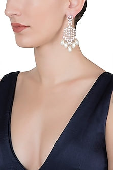 Silver plated diamond and pearl earrings