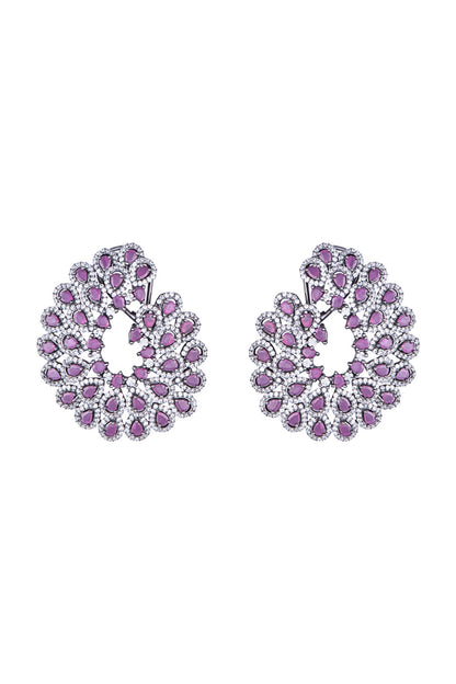 Black Rhodium Plated Faux Ruby Stud Earrings