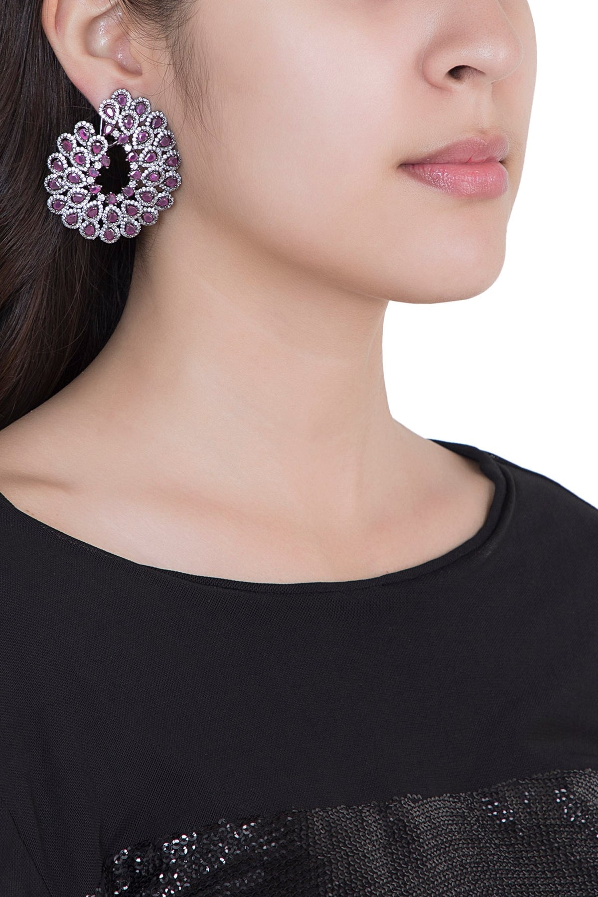 Black Rhodium Plated Faux Ruby Stud Earrings