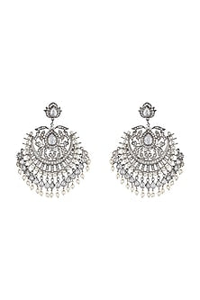 Silver Plated Faux Diamond & White Pearl Earrings