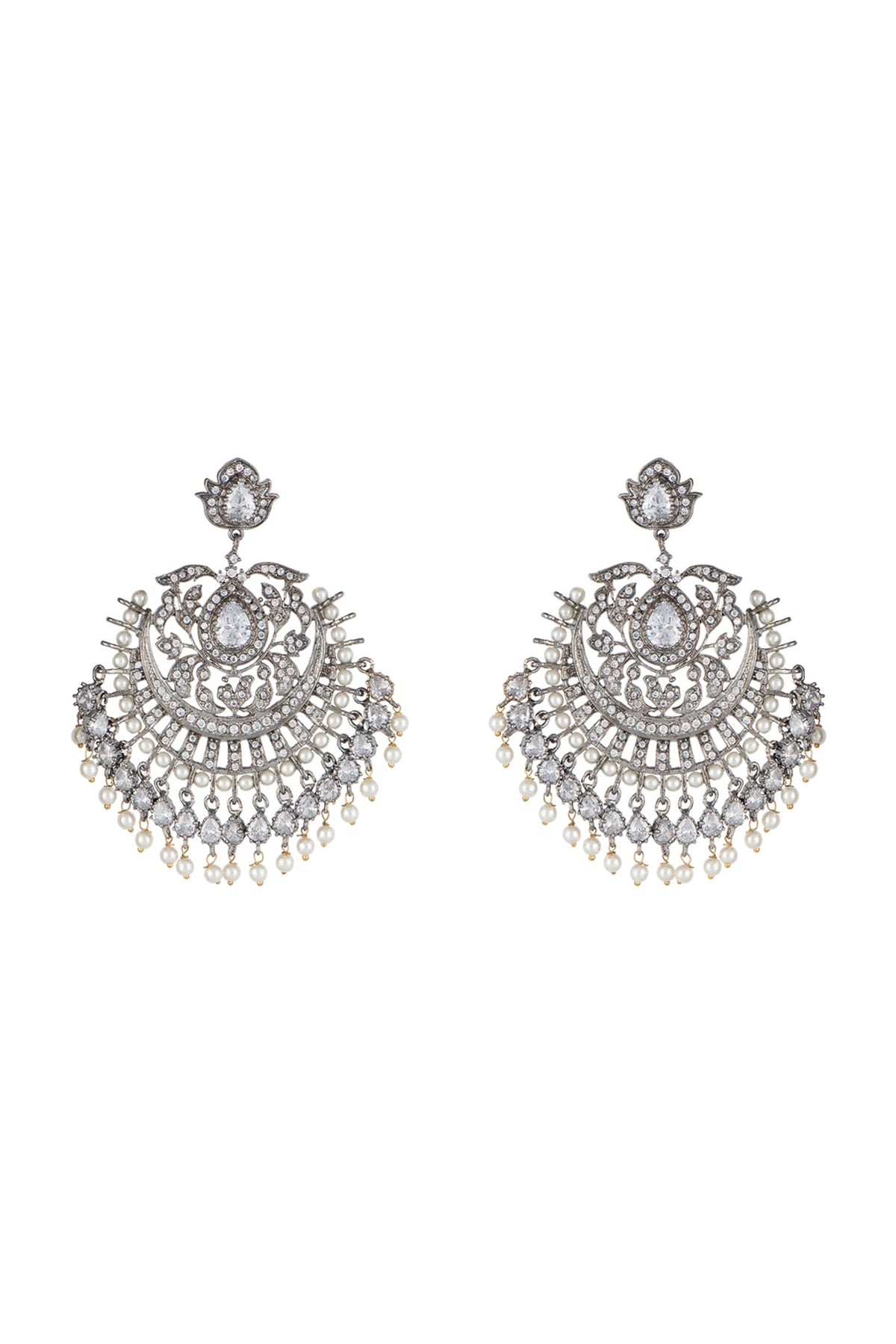 Silver Plated Faux Diamond & White Pearl Earrings