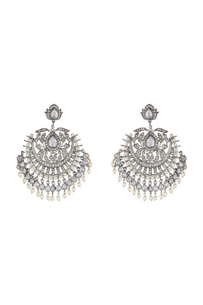 Silver Plated Faux Diamond & White Pearl Earrings