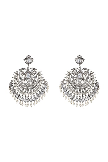 Silver Plated Faux Diamond & White Pearl Earrings