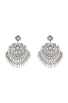 Silver Plated Faux Diamond & White Pearl Earrings