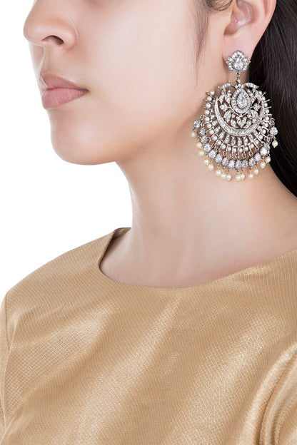 Silver Plated Faux Diamond & White Pearl Earrings