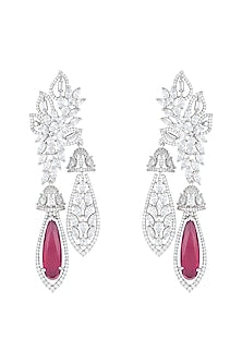 Silver Plated Faux Diamond & Ruby Earrings