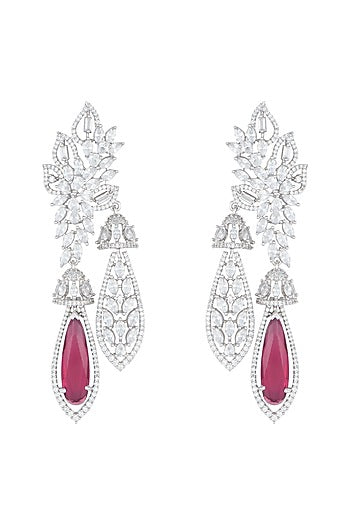 Silver Plated Faux Diamond & Ruby Earrings
