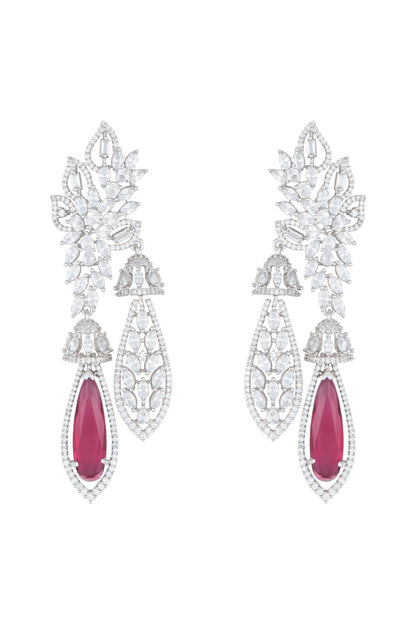 Silver Plated Faux Diamond & Ruby Earrings
