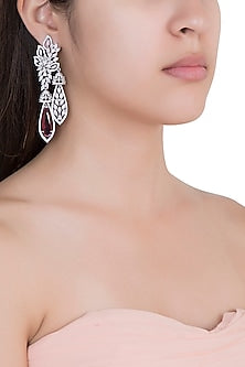 Silver Plated Faux Diamond & Ruby Earrings