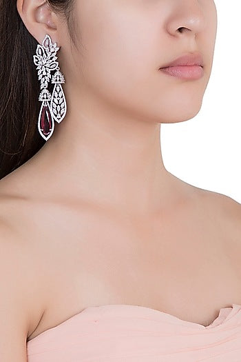 Silver Plated Faux Diamond & Ruby Earrings