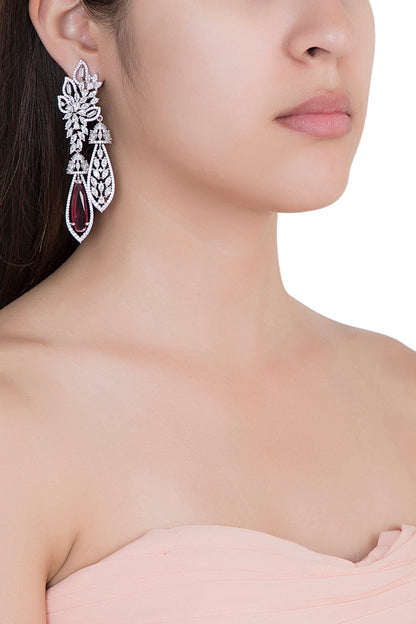 Silver Plated Faux Diamond & Ruby Earrings