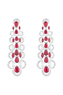 White Rhodium Plated Faux Ruby & Diamond Earrings