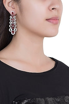 White Rhodium Plated Faux Ruby & Diamond Earrings