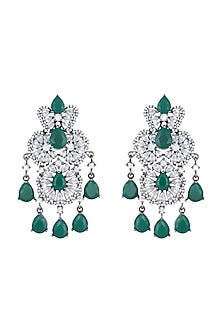 Black Rhodium Plated Faux Emerald & Diamond Dangler Earrings