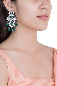 Black Rhodium Plated Faux Emerald & Diamond Dangler Earrings