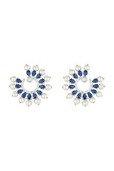 White Rhodium Plated Faux Diamond & Sapphire Circular Earrings