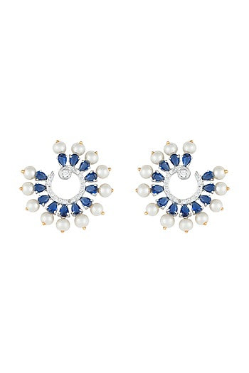 White Rhodium Plated Faux Diamond & Sapphire Circular Earrings