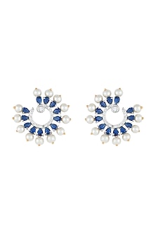 White Rhodium Plated Faux Diamond & Sapphire Circular Earrings