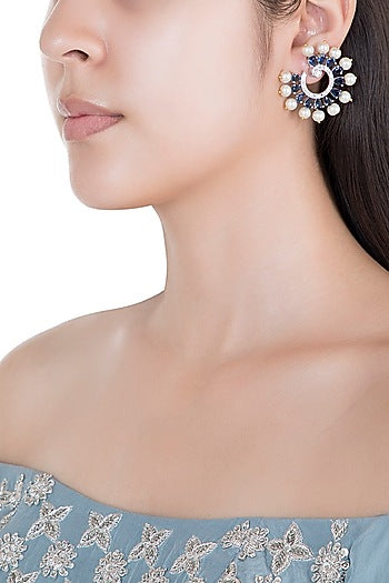 White Rhodium Plated Faux Diamond & Sapphire Circular Earrings