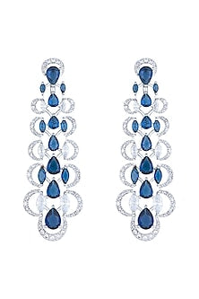 White Rhodium Plated Faux Sapphire & Diamond Dangler Earrings