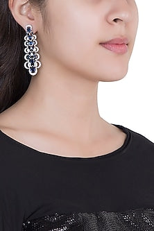 White Rhodium Plated Faux Sapphire & Diamond Dangler Earrings