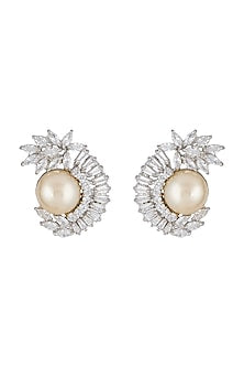 Silver Plated Faux Pearl & Diamond Earrings