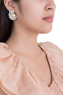 Silver Plated Faux Pearl & Diamond Earrings