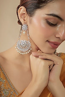 Silver Plated Faux Diamond Long Earrings