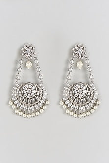 Silver Plated Faux Diamond Long Earrings