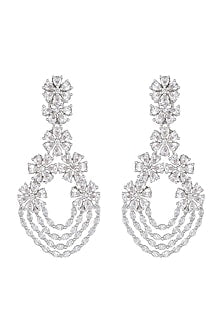Silver Plated Faux Diamond Long Dangler Earrings