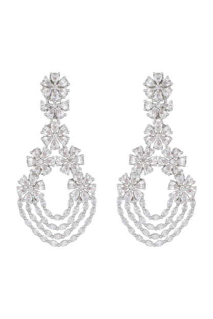 Silver Plated Faux Diamond Long Dangler Earrings