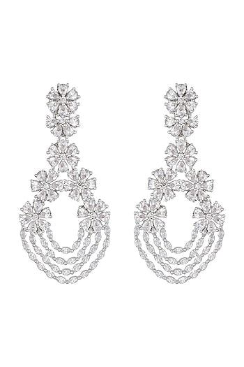 Silver Plated Faux Diamond Long Dangler Earrings
