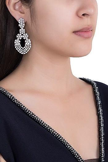 Silver Plated Faux Diamond Long Dangler Earrings