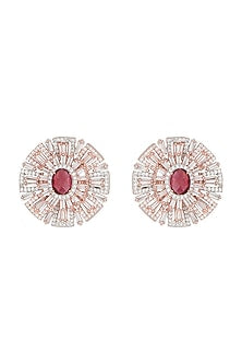 Rose gold plated faux zircon and ruby stud earrings