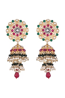 Gold Finish Zircon Pearl Jhumka Earrings