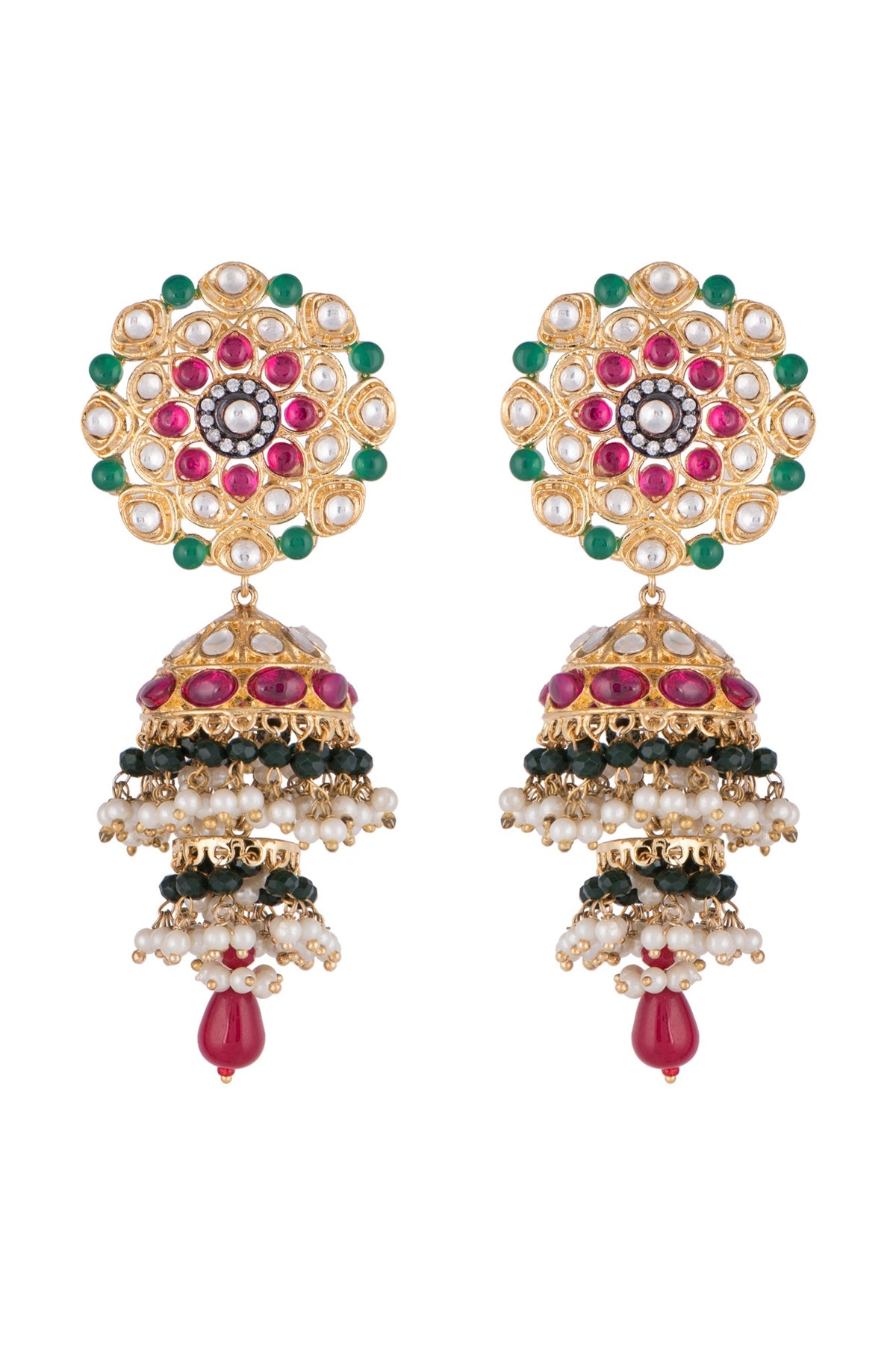 Gold Finish Zircon Pearl Jhumka Earrings
