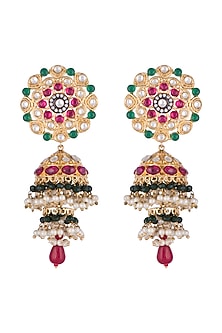Gold Finish Zircon Pearl Jhumka Earrings