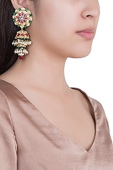 Gold Finish Zircon Pearl Jhumka Earrings