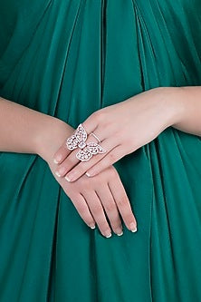 Rose gold plated faux diamond and zircon ring