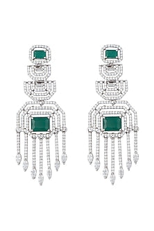 White gold plated faux diamond and emerald earrings