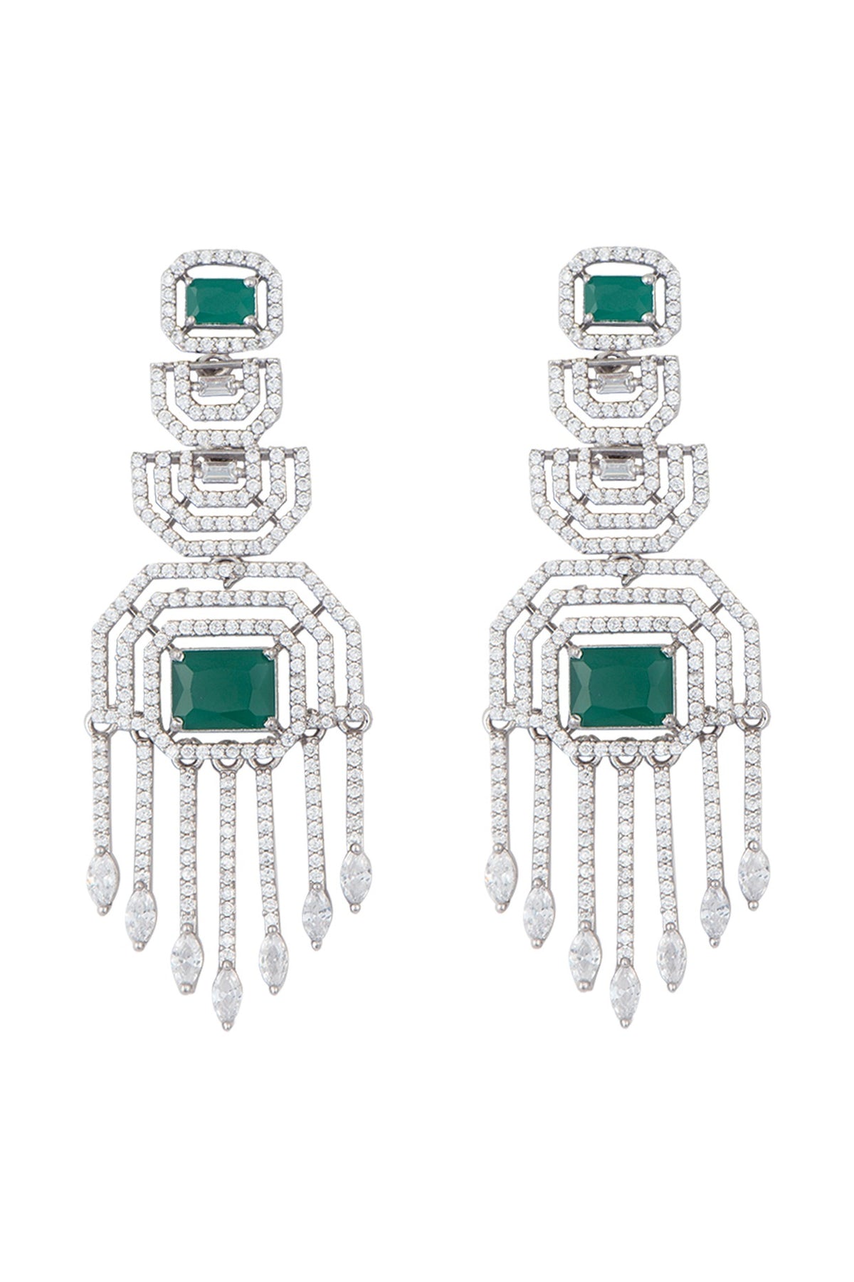 White gold plated faux diamond and emerald earrings