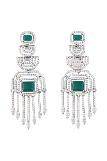 White gold plated faux diamond and emerald earrings