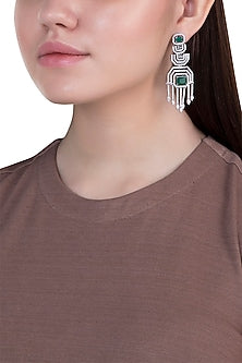 White gold plated faux diamond and emerald earrings