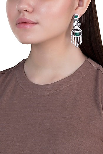 White gold plated faux diamond and emerald earrings